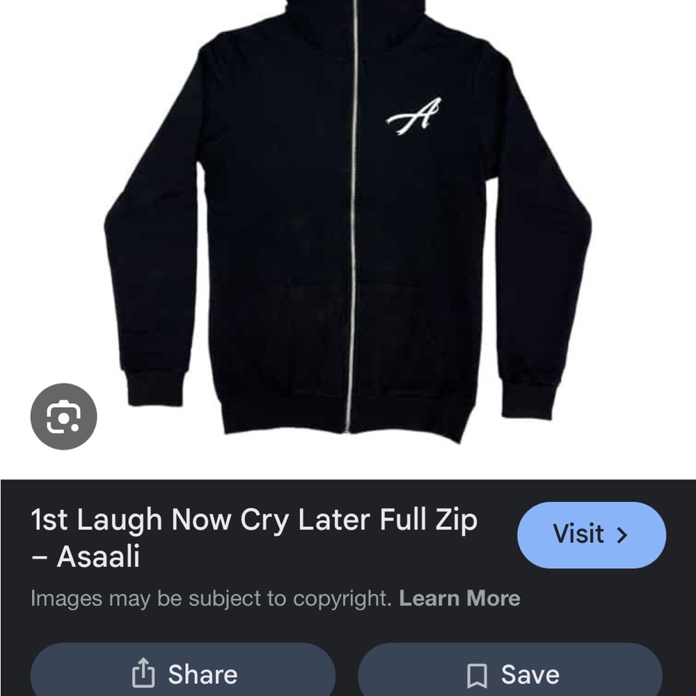 asaali laugh now cry later zip up hoodie